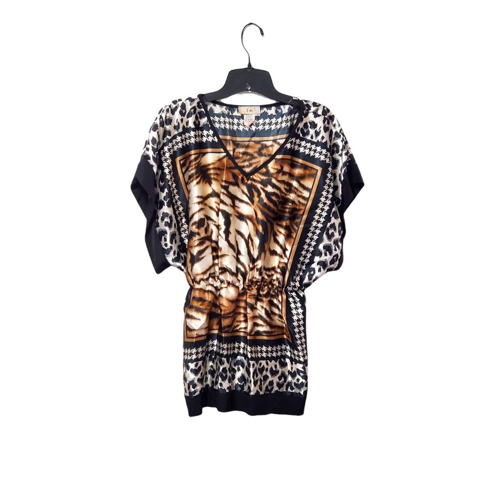 I Me Tiger Print Cinch Waist Silky Top Sz M